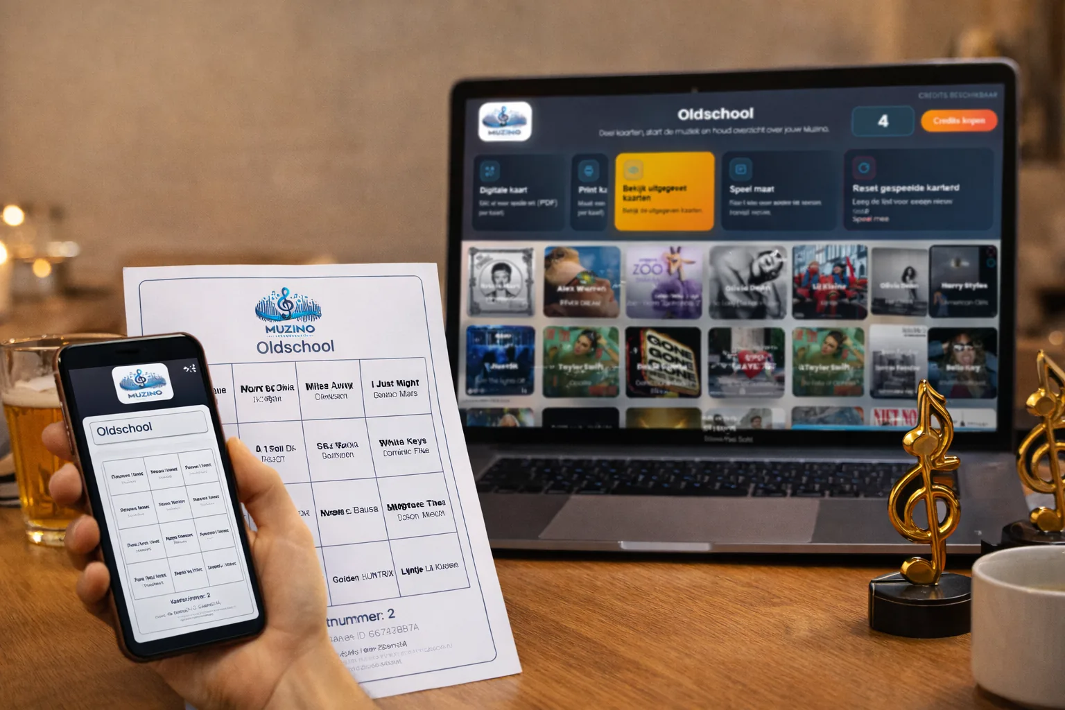 Sfeerbeeld van credits en kaartkeuzes in Muzino