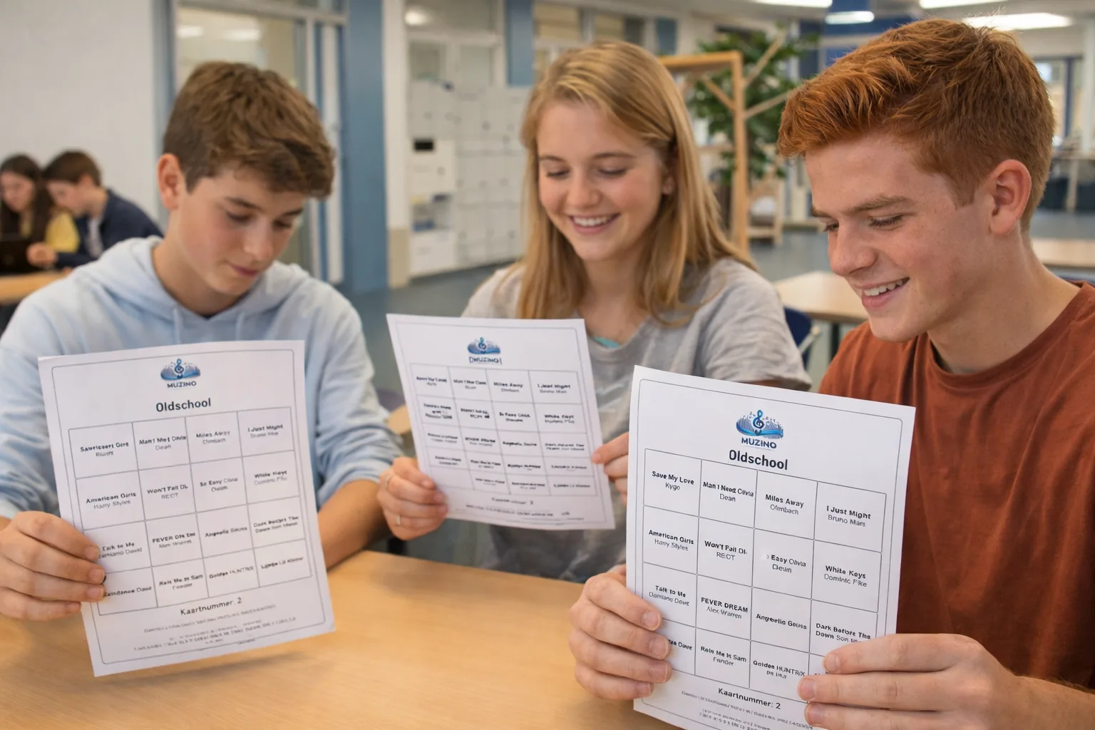 Sfeerbeeld van een klas die samen muziekbingo speelt